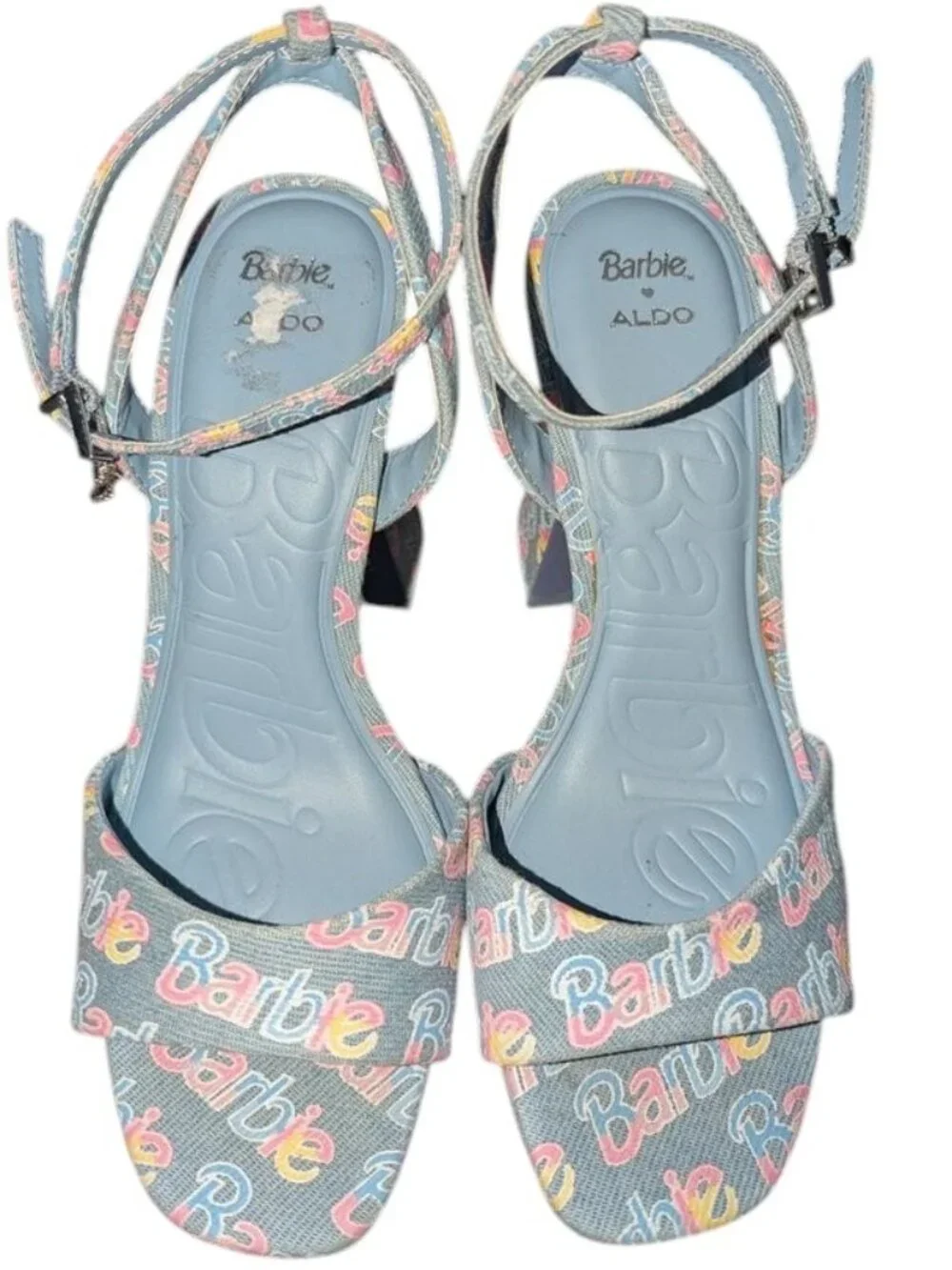 Aldo X Barbie Party BarbieParty Platform Logo Denim Block High Heel Sandals